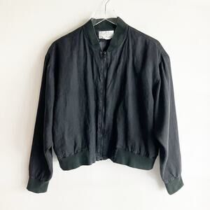 Vintage Silk Club Collection Large Bomber Jacket 100% Linen Black 80s 90s Unisex